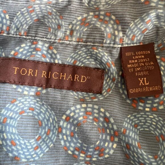 Tori Richard Shirt Mens XL Blue Cotton Button Up Short Sleeve Geometric Hawaiian - Picture 11 of 14